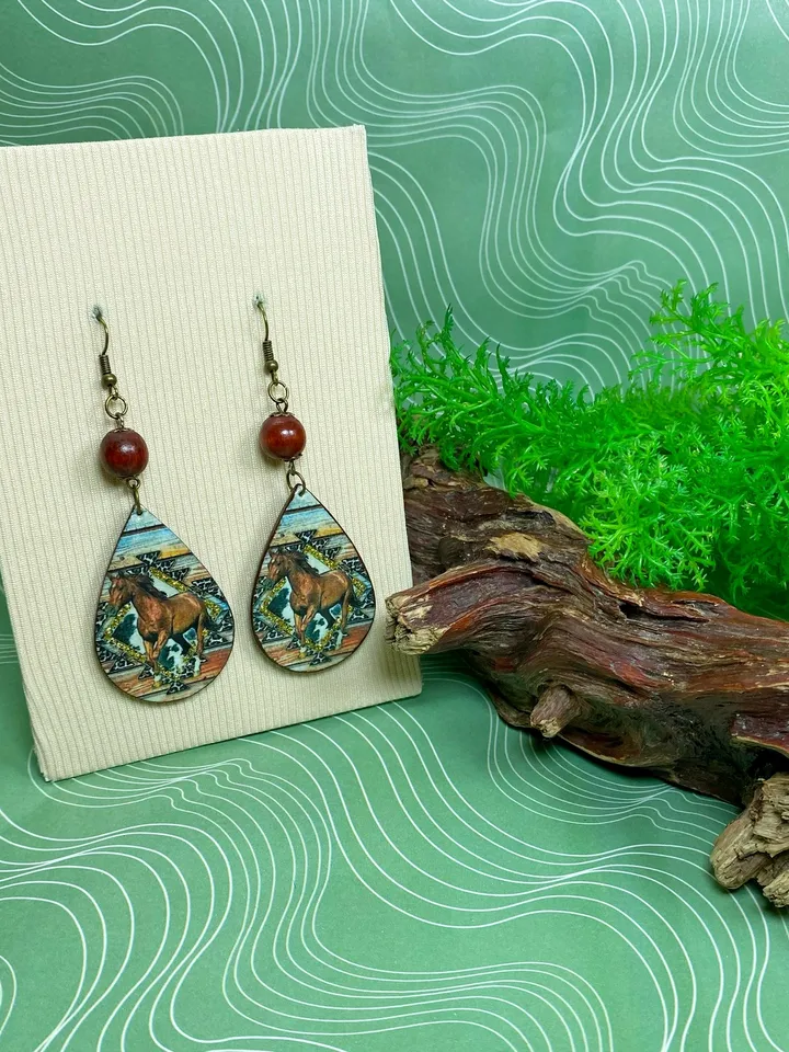 Earrings with print. Handmade jewelry.