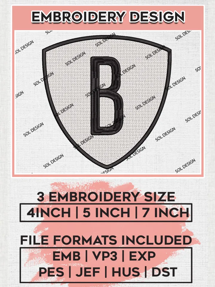 NBA Brooklyn Nets Logo Embroidery Designs, Brooklyn Nets Team Logo Embroidery, Basketball Team Logo Embroidery Files, NBA Team, 3 sizes, Machine embroidery Files, Digital Download