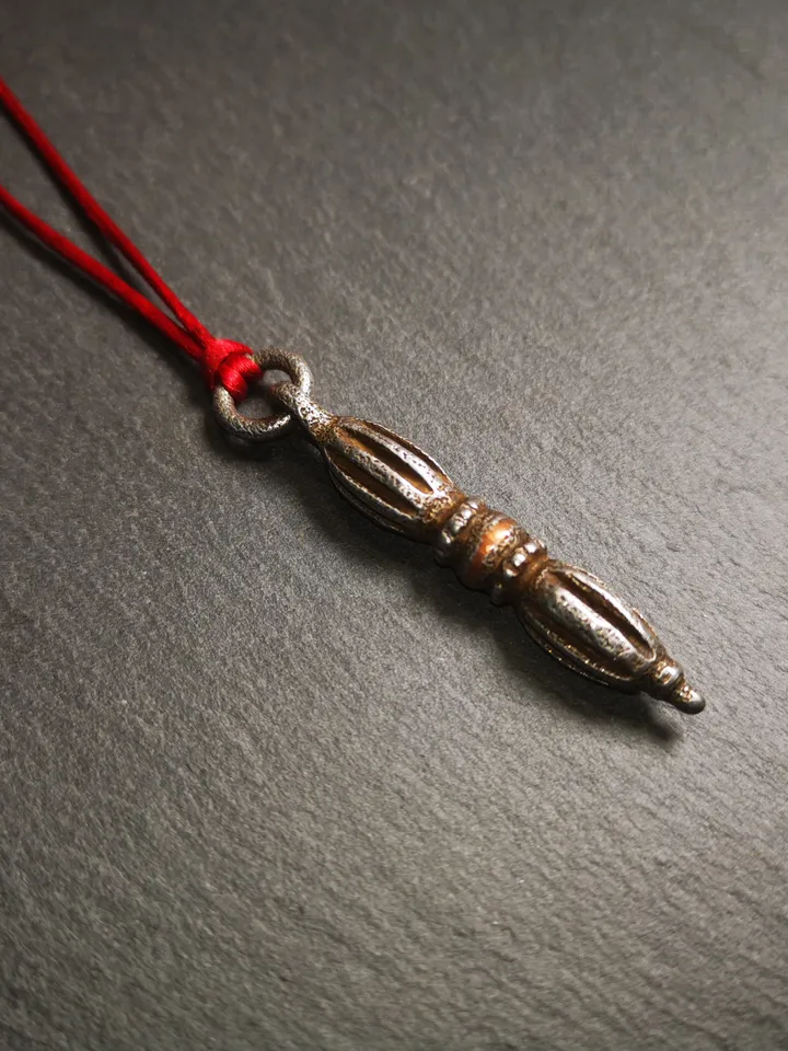 Gandhanra Tibetan Buddhist Amulet,Nine-pronged Dorje Vajra Pendant with Leather Chord,Made of Cold Iron,1.97&quot;