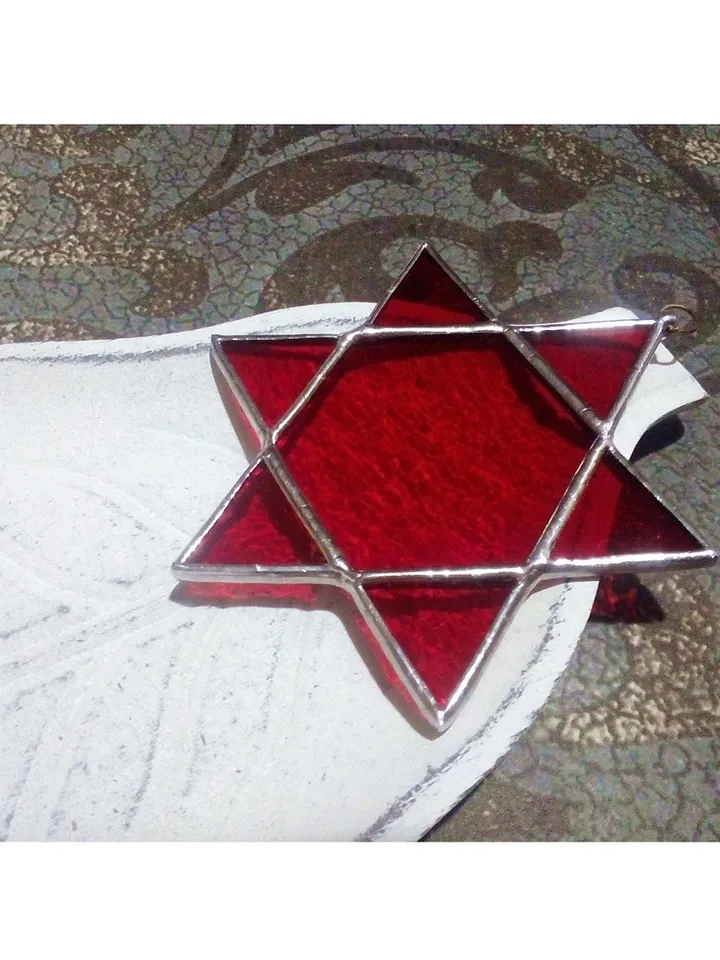 Star of David, Hanukkah, jewish star, Red snowflake suncatcher, new year tree toy,  seals of Solomon, star car hanger