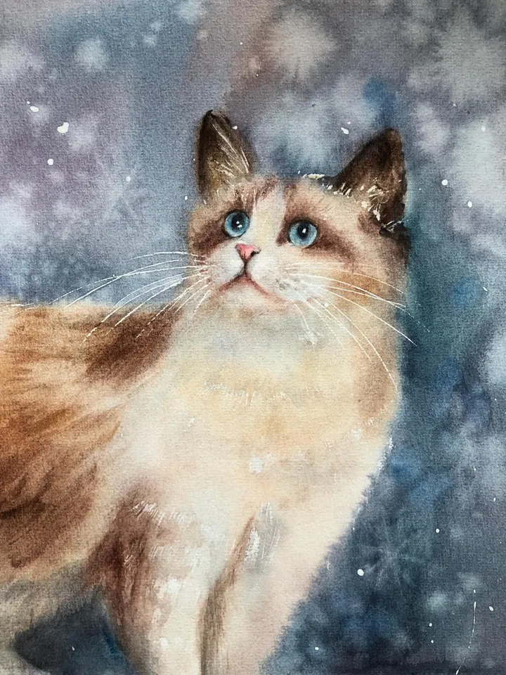 Cats Painting Original Animal Watercolor Painting Cat Wall Art Pet Painting