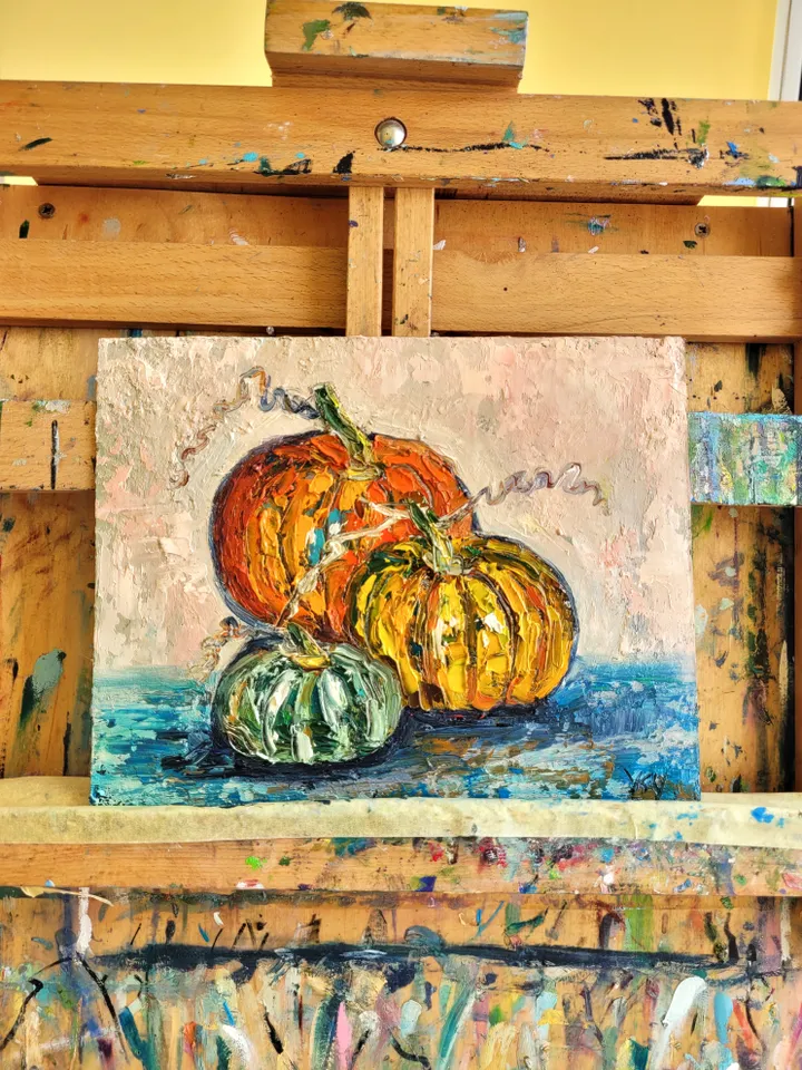 Pumpkin Painting Vegetable Painting Original Art Impasto Oil Painting 7x9 Farmhouse Art Thanksgiving Art Halloween Gift Kitchen Wall Art by ArtFromVictoria