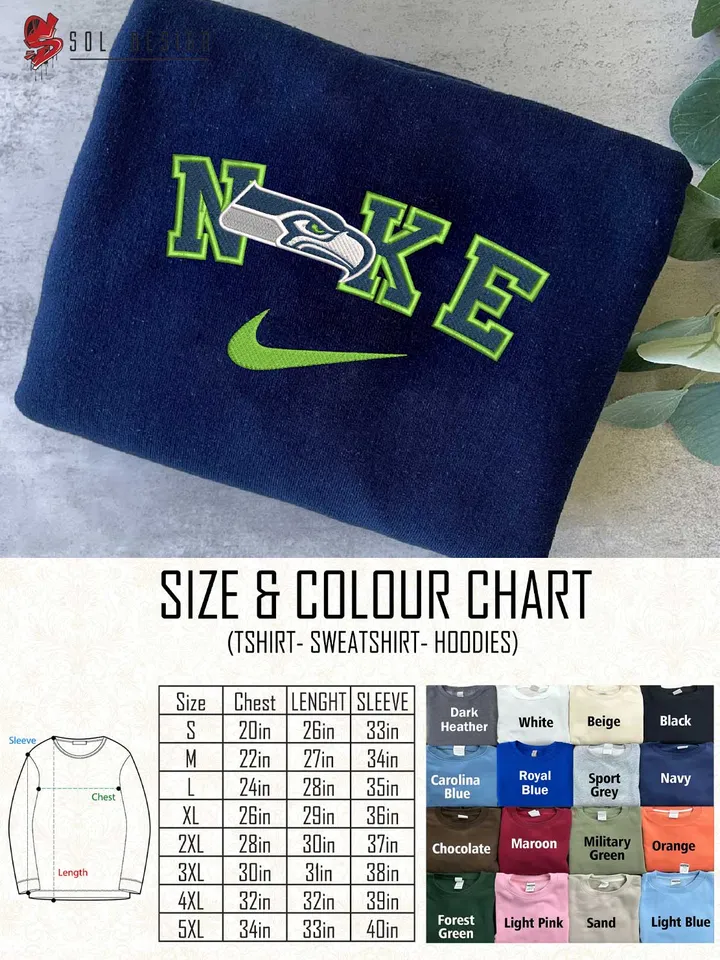 Ni.kee Seattle Seahawks Team Embroidered Sweatshirt, NFL Seahawks Embroidered T Shirt, NFL Team Embroidered Sweater, NFL Seattle Seahawks Shirt, Football Embroidered Hoodie
