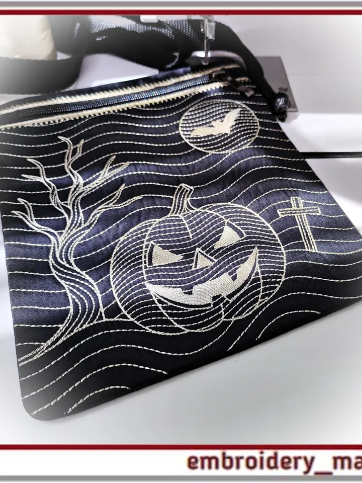 In The Hoop Embroidery Design Bag quilting Halloween with Lightning fastener ITH from Embroidery Manavi 05