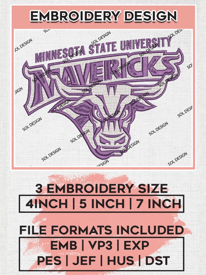 Minnesota State Uni.versity Team Logo Embroidery Design Files, NCAA Minnesota State Mavericks Machine Embroidery, NCAA Teams, 3 sizes, NCAA Machine embroidery designs, Digital Download