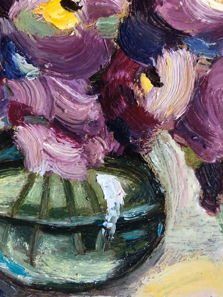 Vase with flowers original oil painting handmade wall art bouquet peonies on cardboard 6x6 inches modern art