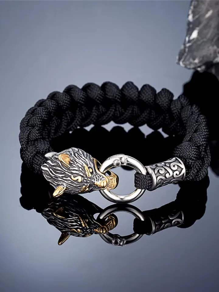 Handmade paracord and stainless steel Viking style bracelet