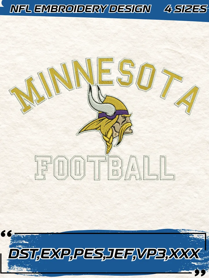 Minnesota Vikings Embroidery Designs, Football Team NFL Machine Embroidery Digitized Pes Files, 4 Sizes, Digital Download