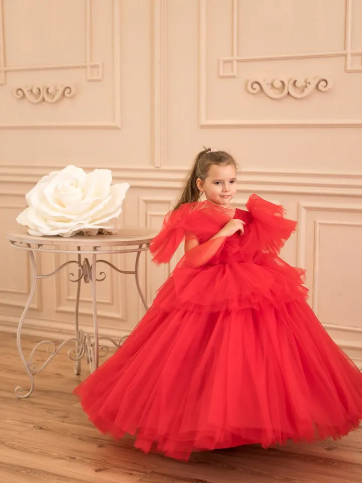 Christmas Girl Dress, Red Tulle Maxi Dress, Xmas Photography Dress, Toddler Holiday Dress, Princess Dress, Party Girl Dress,Special Occasion