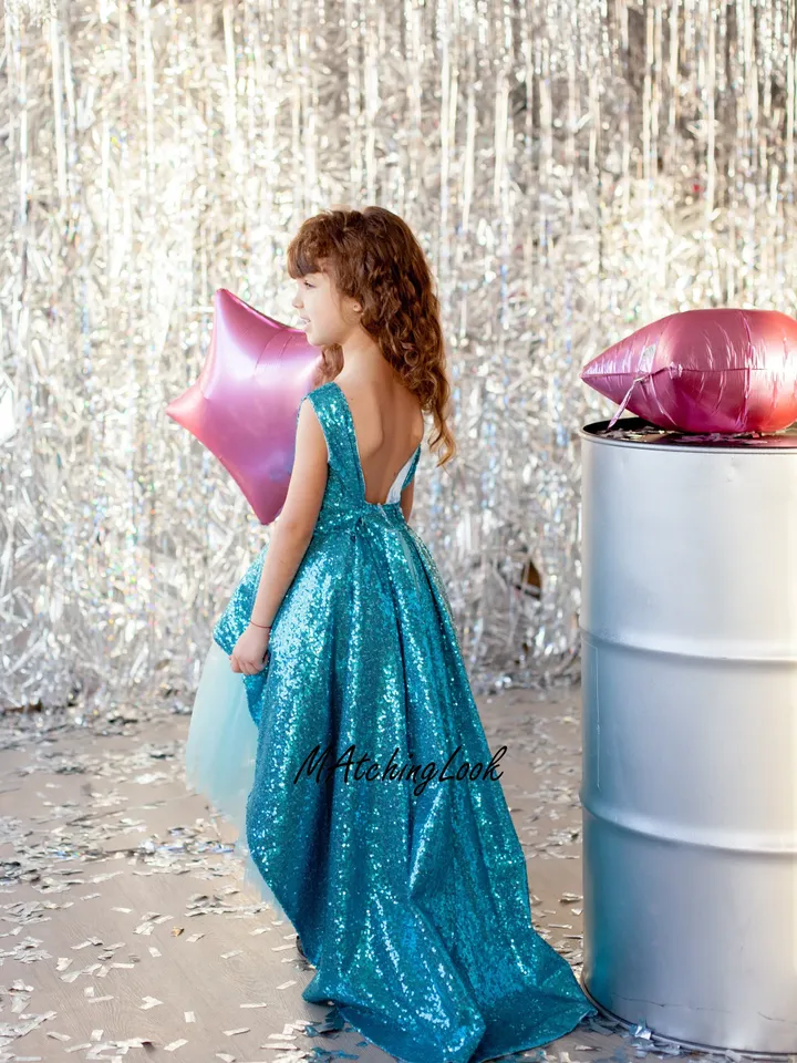 Blue Sequin Dress, Frozen Dress, New Year Outfit, Flower Girl Dress, Princess Elsa Dress, High Low Dress, Girl Tutu Dress, Formal Dress