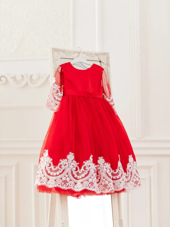 Red Tutu Dress, Girl Dress, Holiday Dress, Girl Elegant Dress, Princess Dress, Girl Photoshoot Dress, Formal Dress, Long Sleeve