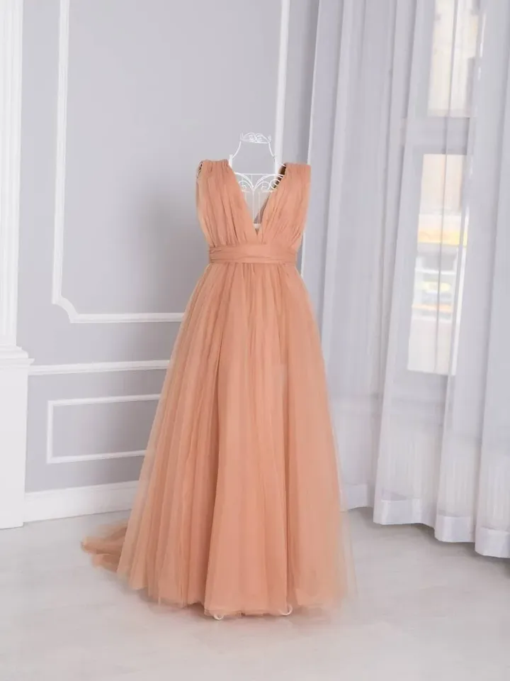 Tawny Mommy And Me Dresses, Birthday Maxi Dresses, Matching Mother Daughter Dress, Brown Tulle Gown, Family Photoshoot, Wedding Guest Dress