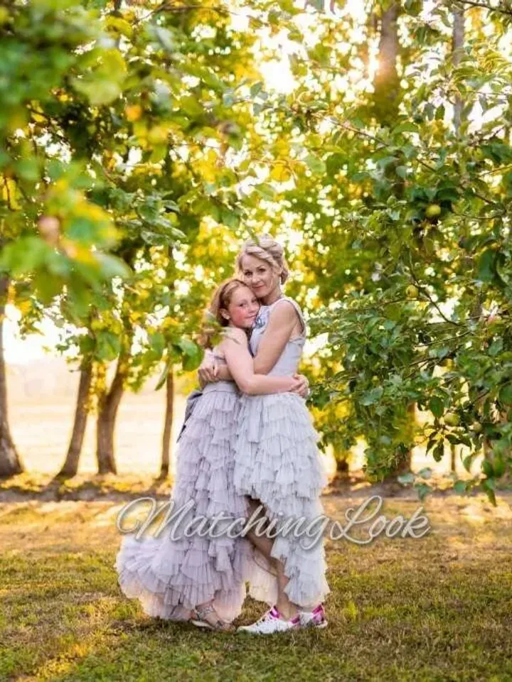 Mother Daughter Gown, High Low Dress, Teal Flower Girl Dress, Ariel Dress, Train Dress, Tulle Layered Dress, Princess Dress,Special Occasion