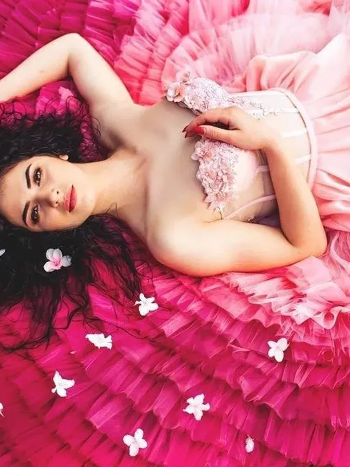 Pink Tiered Tulle Gown, Photoshoot Dress, Pink Wedding Dress, Corset Evening Gown, Boho Wedding Dress, Princess Dress, Extravagant Dress