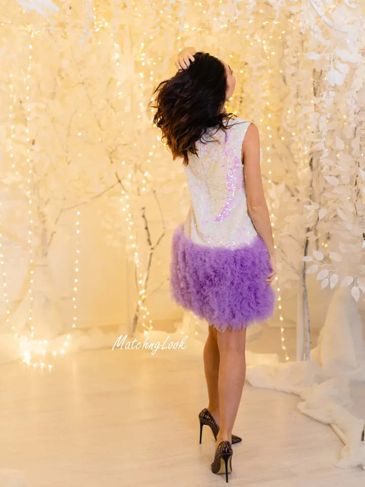 Sequin Cocktail Dress, 80's Party Dress, New Year Dress, Purple Formal Dress, Extravagant Tulle Dress, Special Occasion, Holiday Photoshoot