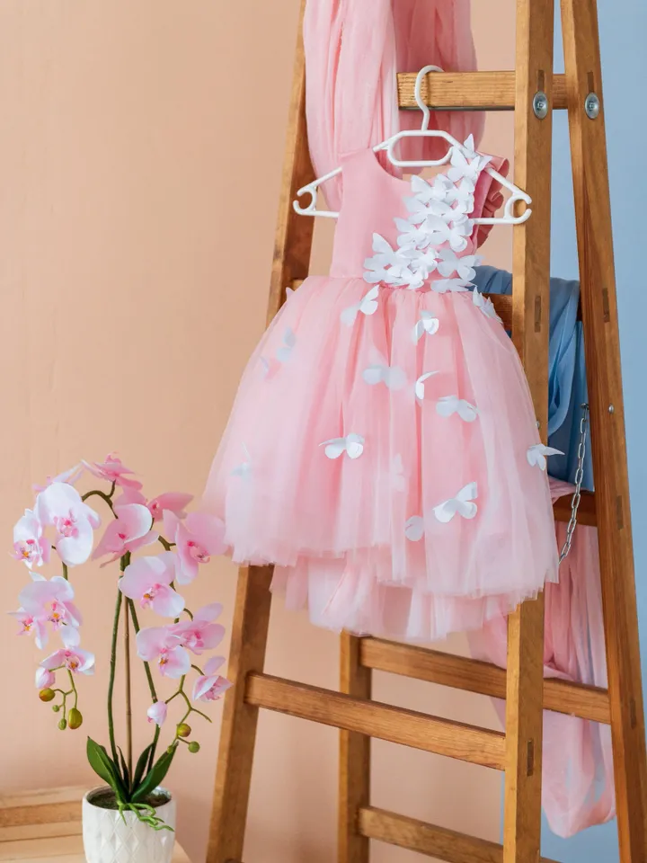 Pink Butterfly Dress, Blush Toddler Dress, 1st Birthday Dress, Summer Tutu Dress, 1st Communion Dress,Flower Girl Dress,Fairy Princess Dress