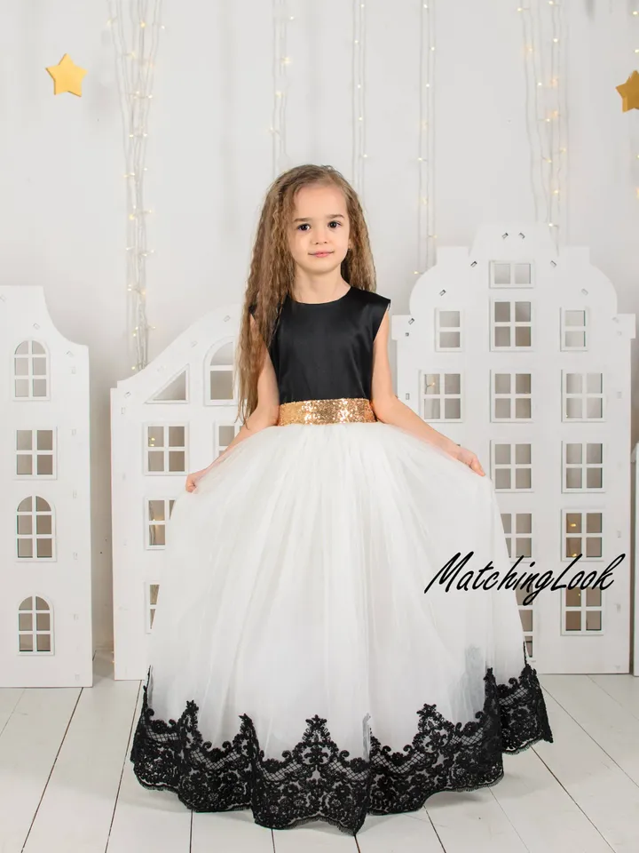 Black And White Flower Girl Dress, First Birthday Dress, Girl Gown Dress, Elegant Dress, Tutu Dress, Photoshoot Dress, Formal Gown Dress