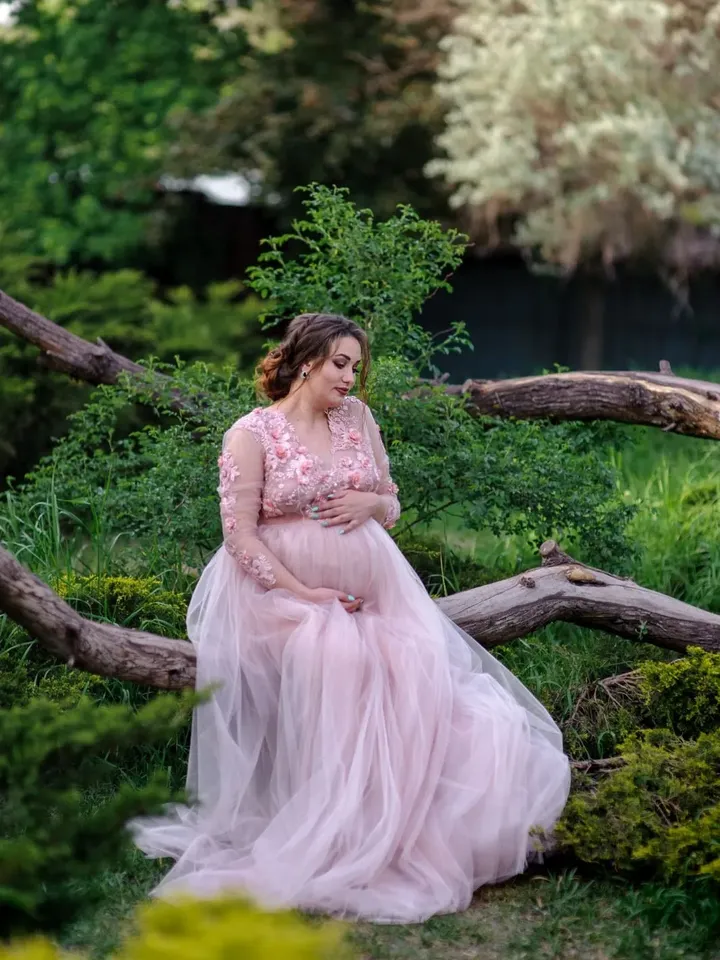 Tulle Maternity Dress, Blush Lace Tulle Dress, Pink Tulle Gown, Pregnancy Dress, Photoshoot Gown, Photo Props Dress, Photosession Dress