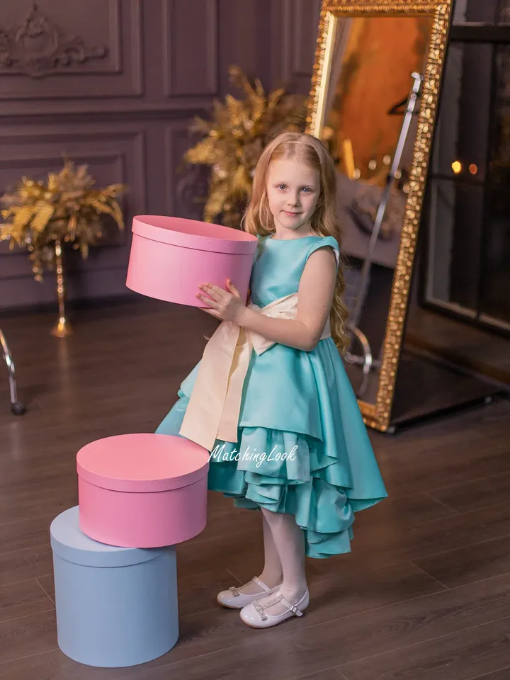 Teal Girl Dress, Baby Girl Dress, Birthday Dress, Special Occasion Dress, Asymmetrical Dress, Flower Girl Dress, Girl Formal Dress, Elegant