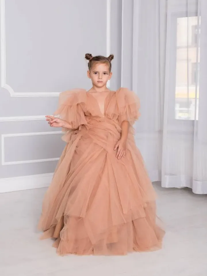 Tawny Flower Girl Dress, Terracotta Toddler Dress, Wedding Girl Gown, Tulle Maxi Dress, Cake Smash Outfit, Junior Bridesmaid,Tutu Girl Dress