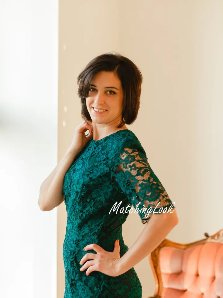Emerald Green Dress, Women Lace Dress, Elegant Dress, Green Pencil Dress, Formal Dress, Photoshoot Dress, Wedding Guest Dress, Extravagant