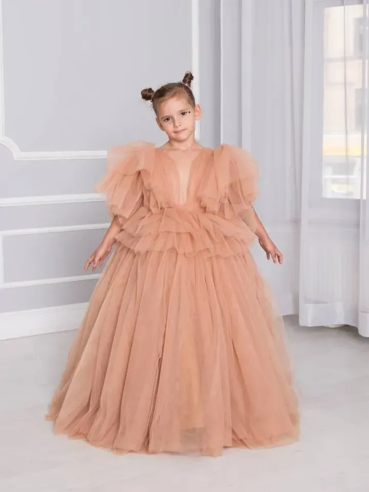 Tawny Flower Girl Dress, Terracotta Toddler Dress, Wedding Girl Gown, Tulle Maxi Dress, Cake Smash Outfit, Junior Bridesmaid,Tutu Girl Dress