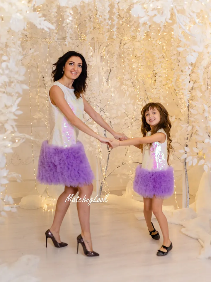 Ready To Ship S And 1 Year Old - Matching Mother Daughter Dress, New Year Outfit, Mommy And Me Dress, Shiny Sequin Dress, Formal Party Dress