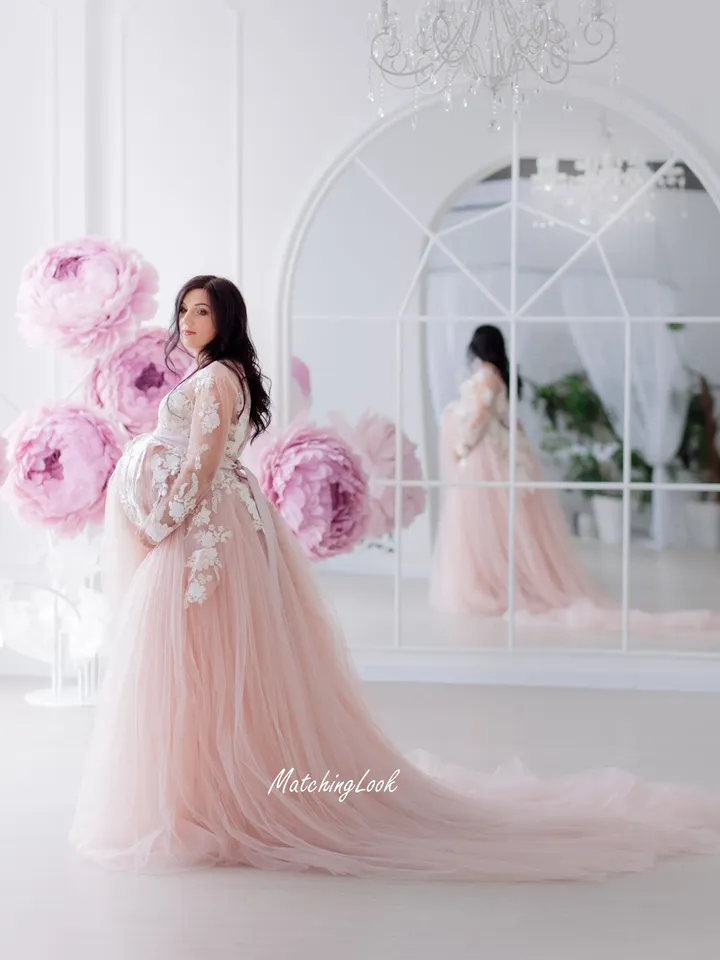 Maternity Dress, Photo Shoot Dress, Pink Maternity Gown, Maternity Gown, Lace Dress Blush, Photo Props Dress, Maxi Maternity Dress, Pregnant
