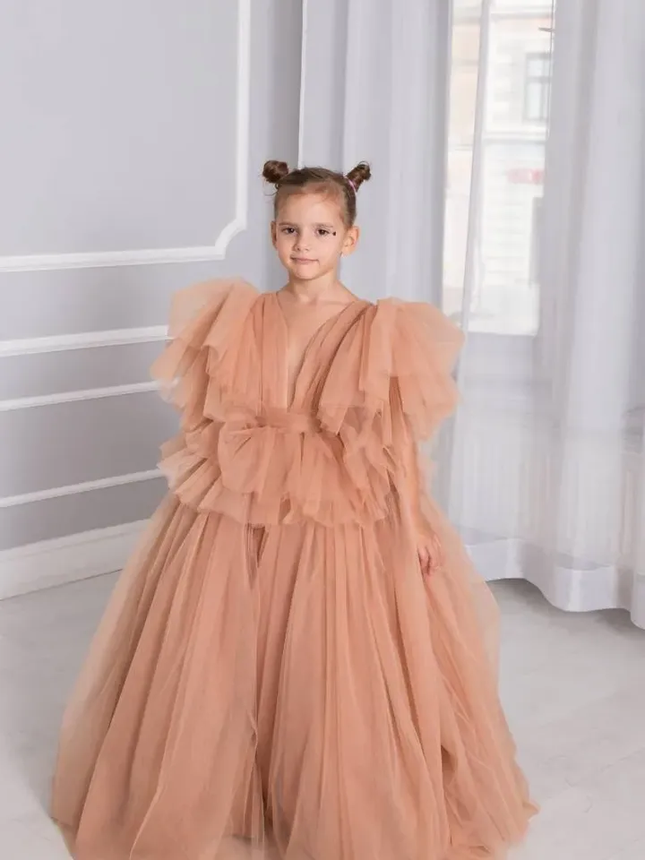 Tawny Flower Girl Dress, Terracotta Toddler Dress, Wedding Girl Gown, Tulle Maxi Dress, Cake Smash Outfit, Junior Bridesmaid,Tutu Girl Dress