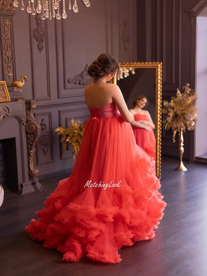 Maternity Gown For Photosession, Tulle Ruffled Maternity Dress, Pregnancy Dress, Maternity Ball Gown, Photo Props Dress, Maternity Photo