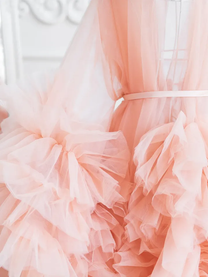 Nude Tulle Maternity Robe, Photoshoot Robe, Beige Bridal Robe, Boudoir Tulle Robe Dress, Pregnancy Gown Robe, Ruffle Robe for Photoshoot