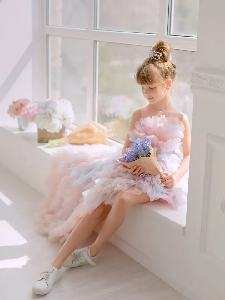 Rainbow Flower Girl Dress, Unicorn High Low Dress, Girl Birthday Dress, Princess Dress, Tiered Dress, Girl Tulle Dress, Formal Dress