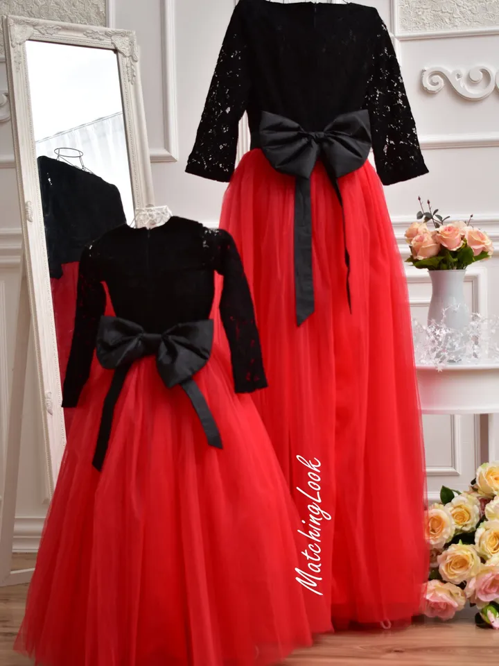 Red Black Dress, Mother Daughter Matching Dress, Mommy and Me Christmas Outfit, Formal Gown Dress, Holiday Photoshoot, Red Toddler Dress