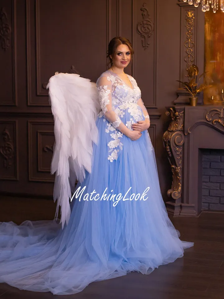 Light Blue Maternity Tulle Dress For Photoshoot, Maternity Gown in baby blue color, Pregnancy Tulle Dress, Maternity Photo Prop
