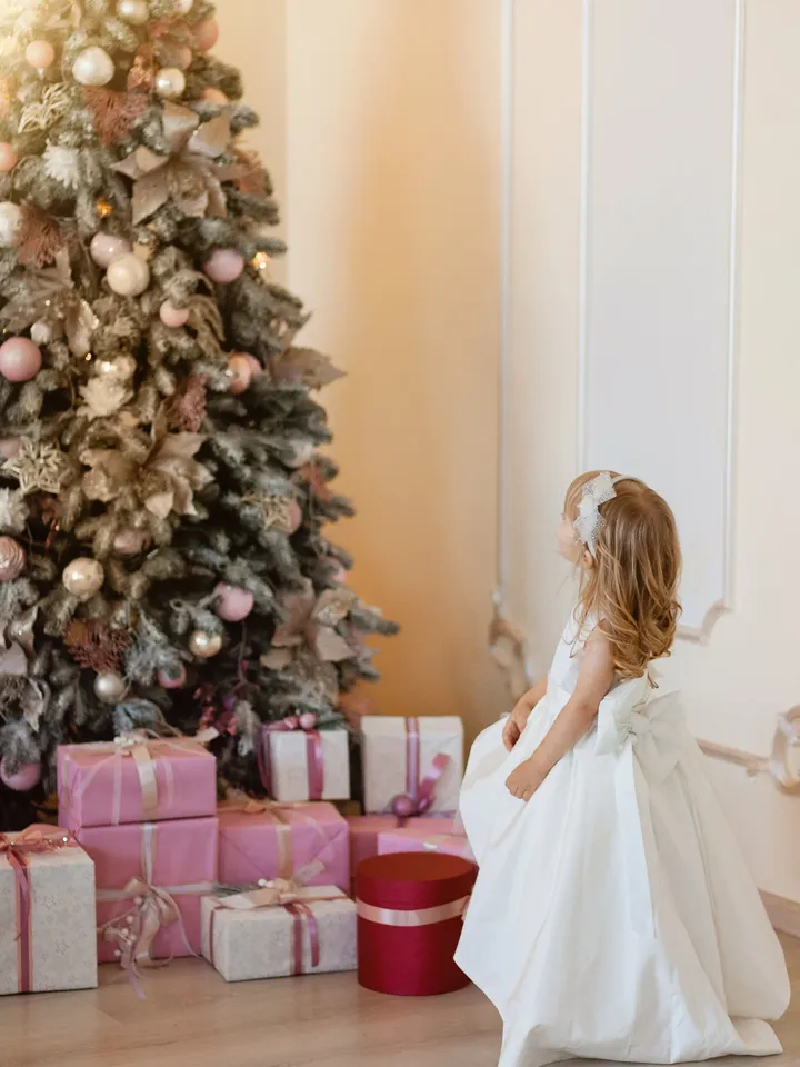 Toddler Christmas Dress, High Low Toddler Dress, White Baptism Dress, Christening Dress, Holiday Photoshoot,Elegant Dress,Girl Wedding Dress