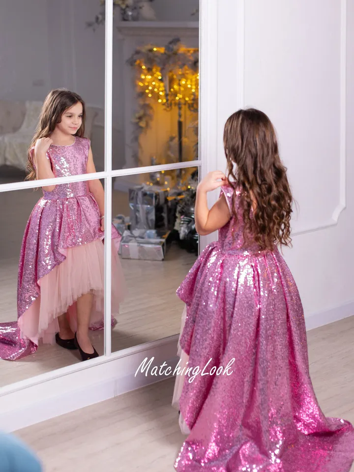 Sequin Tutu Dress, Princess Dress With Train, New Year Dress, Pink Puffy Dress, Toddler Party Dress, Mermaid Dress, Holiday Photoshoot