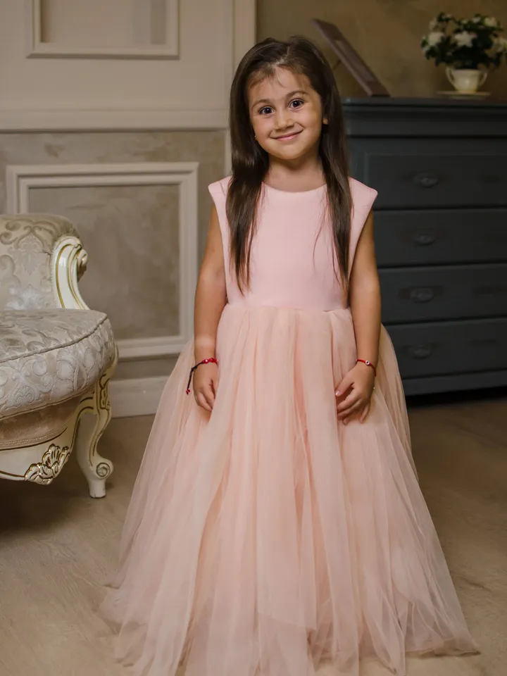 Blush Girl Dress, Peach Princess Dress, 1st Birthday Dress, Toddler Gown Dress, Girl Flower Dress, First Communion Dress, Christening Dress