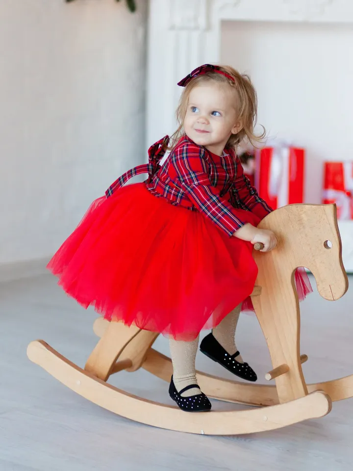 Baby Girl Christmas Dress, Baby Tartan Dress, Red Plaid Tutu Dress, Toddler Holiday Dress, Xmas Photo Props, Christmas Party Dress, Occasion