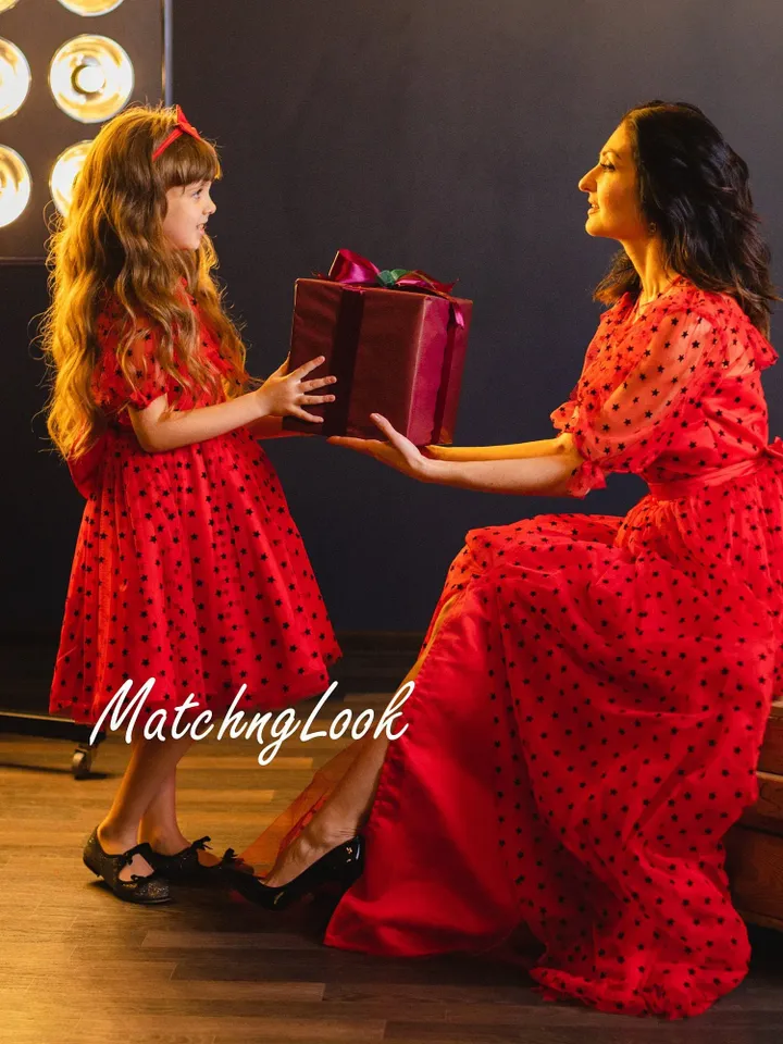 READY TO SHIP Size S - Christmas Dress Women, Red Holiday Dress, Formal Party Dress, Maxi Polka Dot Dress, Last Minute Christmas Gifts