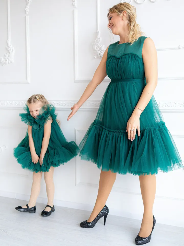 Emerald Green Dresses, Mother And Daughter Matching Dresses, Tulle Mommy And Me Party Dress, Matching Photoshoot Dress, Baby Girl Tutu Dress