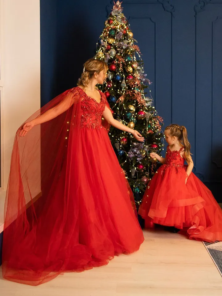 Red Christmas Dresses, Mommy And Me Photoshoot Dress, Xmas Tutu Dress, Mother And Daughter Matching Holiday Dress, Flower Girl Dress