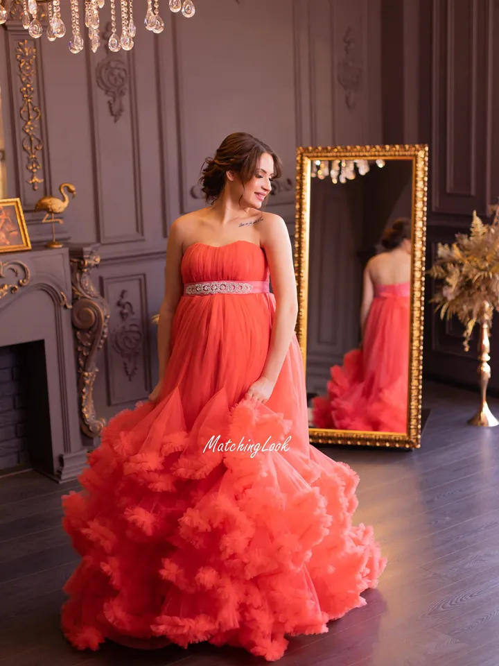 Maternity Gown For Photosession, Tulle Ruffled Maternity Dress, Pregnancy Dress, Maternity Ball Gown, Photo Props Dress, Maternity Photo