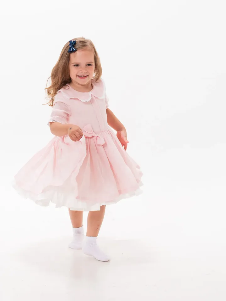 Pink Linen Dress, Girl Linen Dress, Linen Collar Dress, Baby Tutu Dress, Linen Clothing, Linen Birthday Dress, Pink Toddler Vintage Style