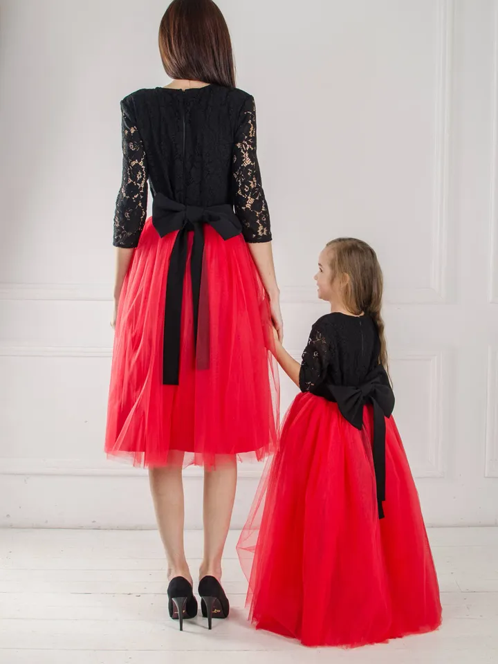 Mother Daughter Christmas Dress, Matching Mommy and Me Dress, Red and Black Dress, Xmas Photoshoot, Holiday Dress Women, Toddler Red Dress