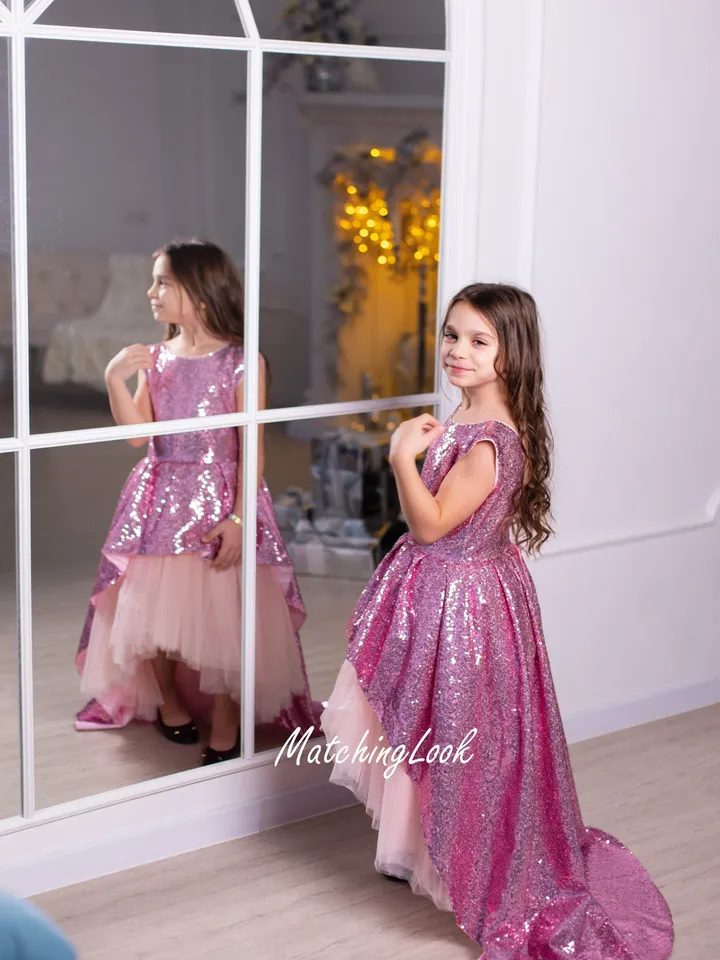 Sequin Tutu Dress, Princess Dress With Train, New Year Dress, Pink Puffy Dress, Toddler Party Dress, Mermaid Dress, Holiday Photoshoot