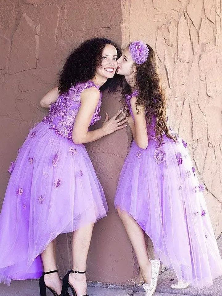 Mother Daughter Matching Dress, Purple Dress, High Low Dress, Mommy and Me Outfit, Photoshoot Dress, Girl Elegant Dress, Flower Girl Dress