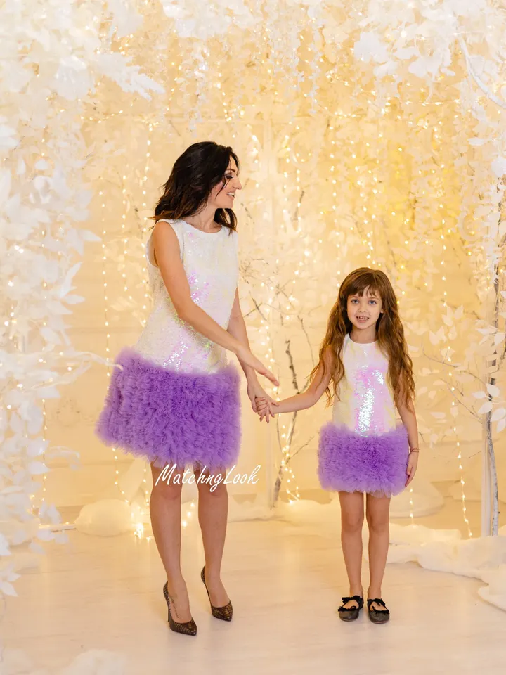 Ready To Ship S And 1 Year Old - Matching Mother Daughter Dress, New Year Outfit, Mommy And Me Dress, Shiny Sequin Dress, Formal Party Dress