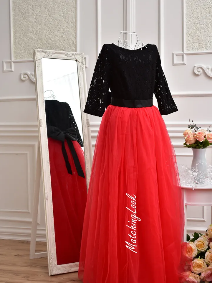 Red Black Dress, Mother Daughter Matching Dress, Mommy and Me Christmas Outfit, Formal Gown Dress, Holiday Photoshoot, Red Toddler Dress