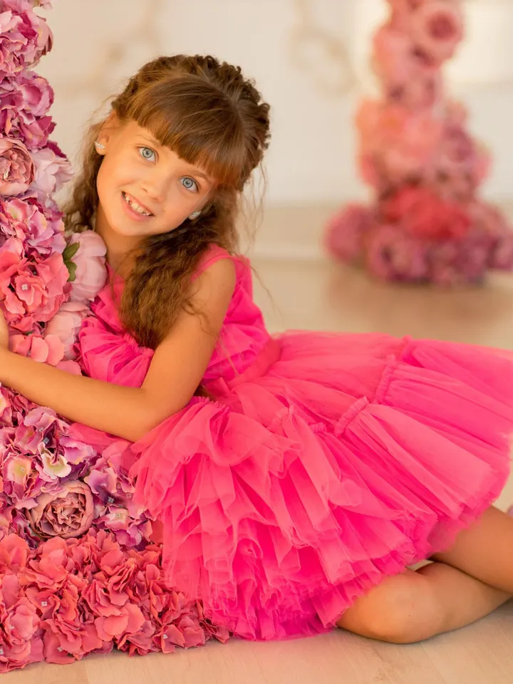 Girl Tutu Dress, Pink Princess Dress, Toddler Photoshoot Dress, Doll Style Dress, Baby Girl Tulle Dress, Hot Pink Dress, Birthday Tutu Dress