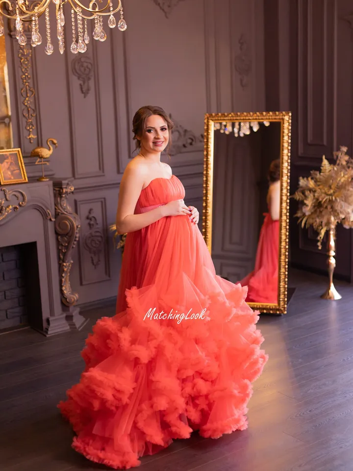 Maternity Gown For Photosession, Tulle Ruffled Maternity Dress, Pregnancy Dress, Maternity Ball Gown, Photo Props Dress, Maternity Photo